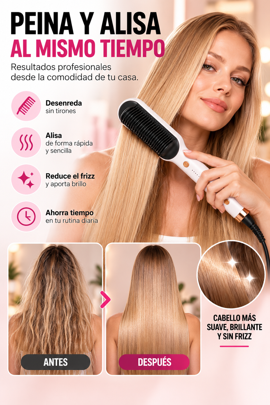 Pelo más liso y arreglado en minutos, sin perder tiempo cada mañana